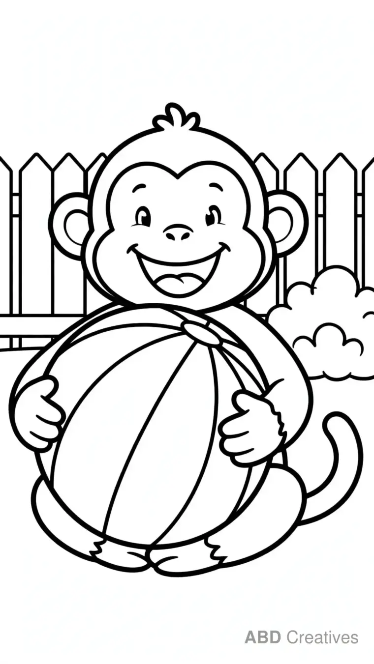 Monkey with a Ball Coloring Page