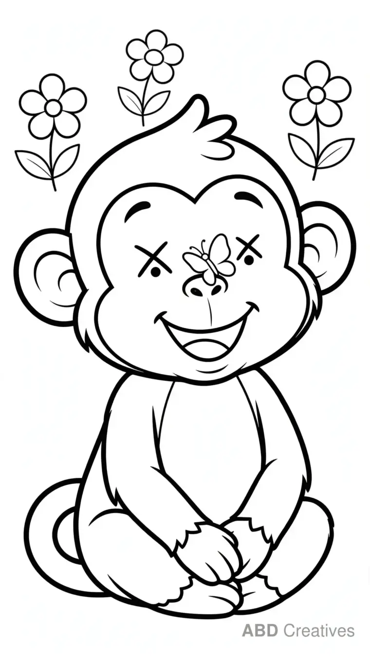 Monkey with a Butterfly on Its Nose Coloring Page