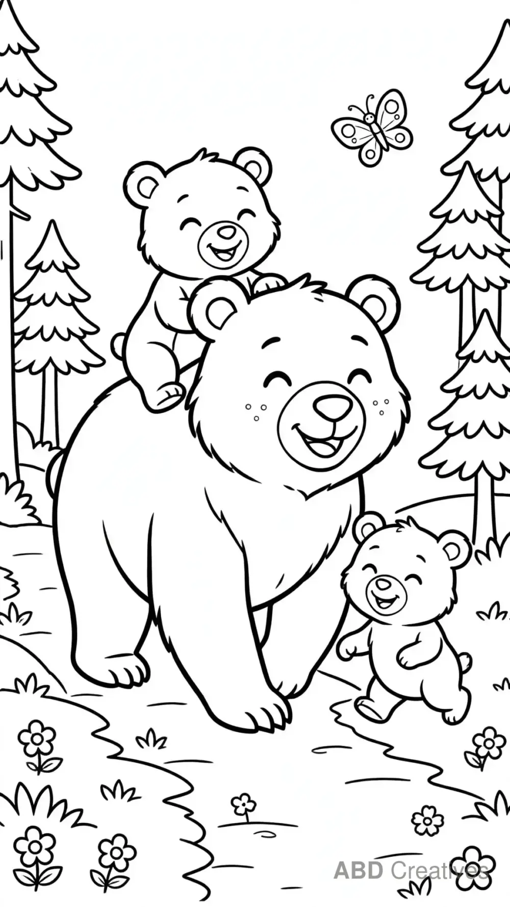 Mother Bear with Her Cubs Coloring Page