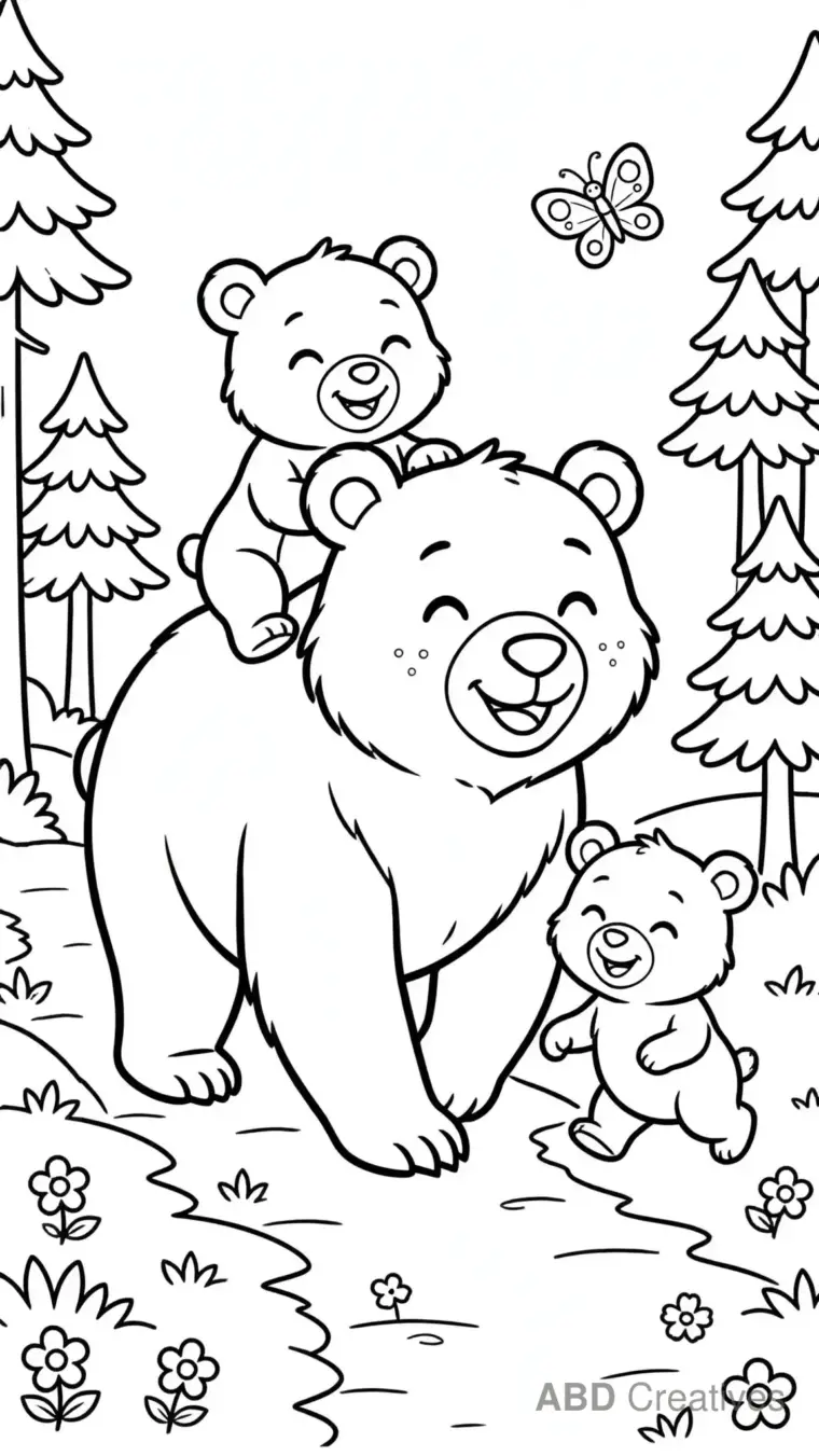 Mother Bear with Her Cubs Coloring Page