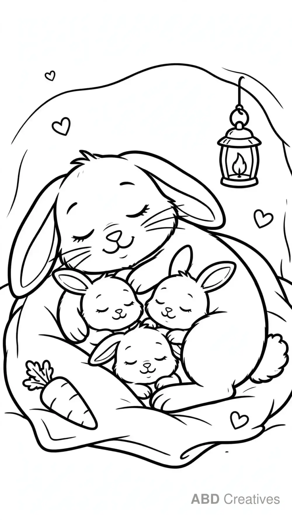 Mother Bunny with Her Bunnies Coloring Page