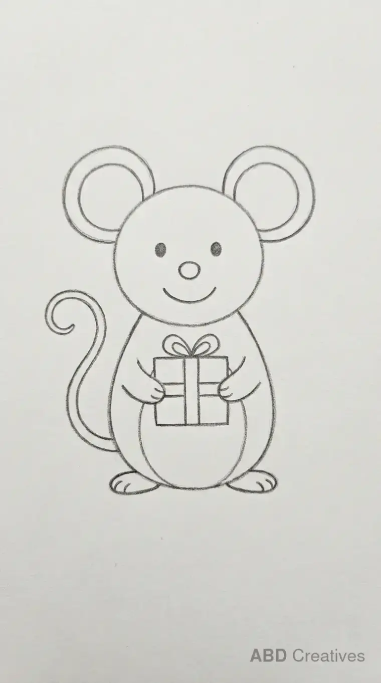Mouse Holding Gift Box Drawing