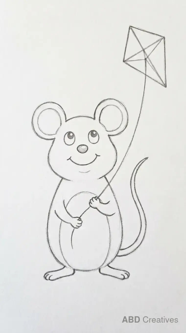 Mouse Holding Kite String Drawing