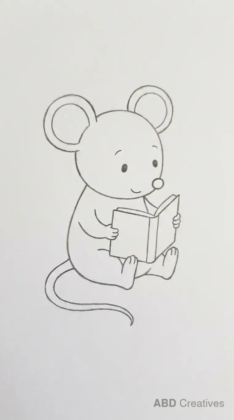 Mouse Reading a Book Drawing