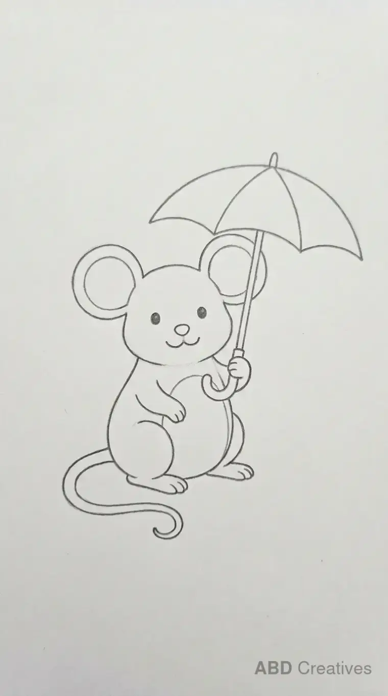 Mouse Sitting Under Umbrella Drawing