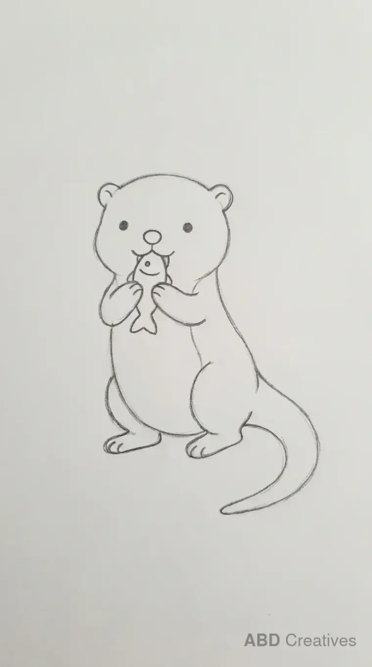 Otter Eating Fish Drawing