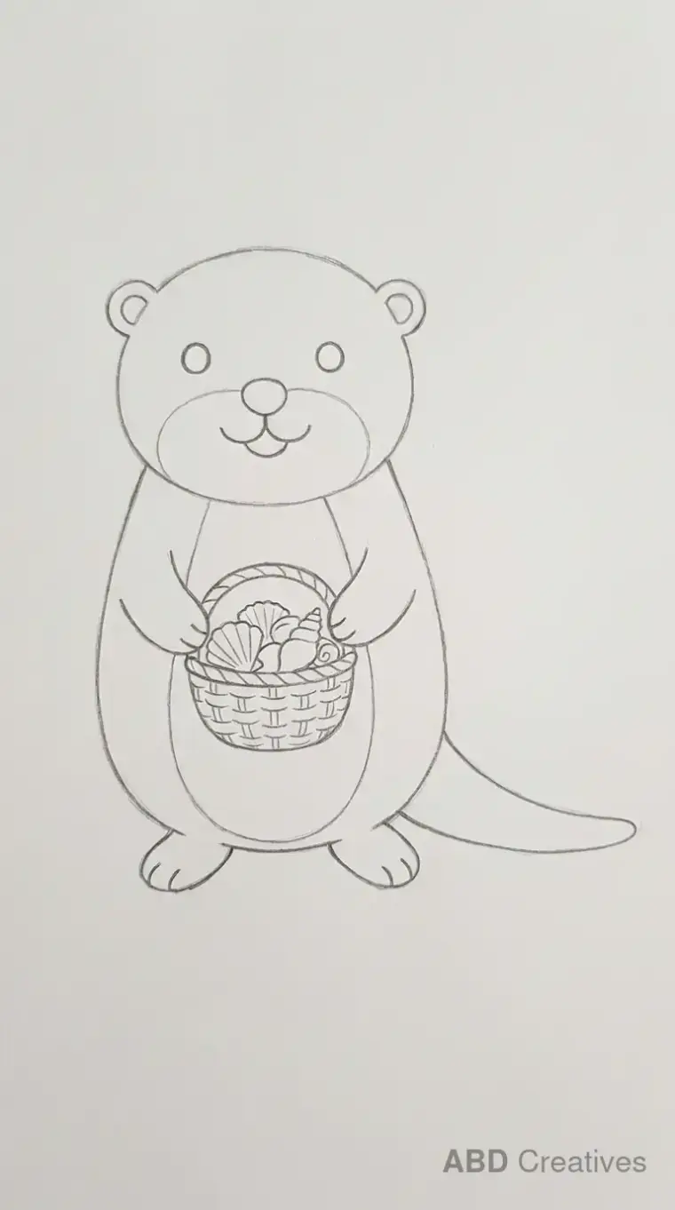 Otter Holding Seashell Basket Drawing
