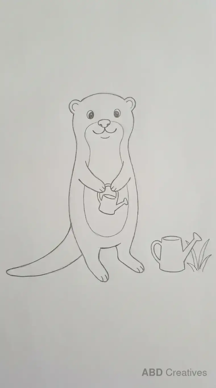 Otter Holding Watering Can Drawing