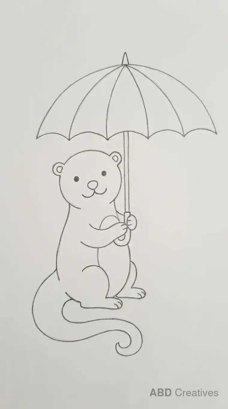 Otter Holding Umbrella Drawing