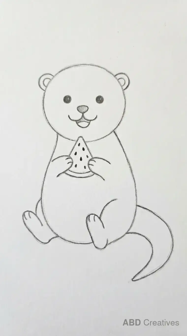 Otter Holding Watermelon Slice Drawing