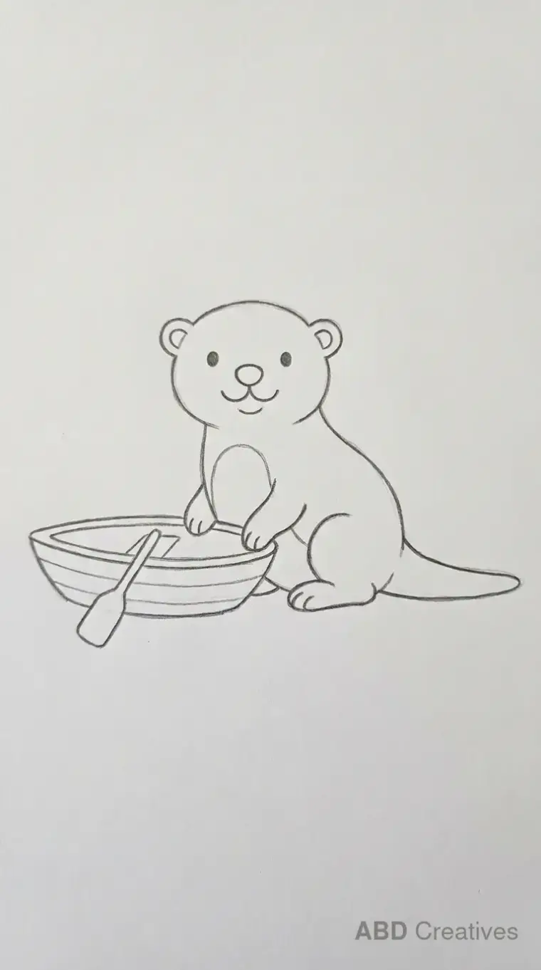 Otter Sitting Beside Small Boat Drawing