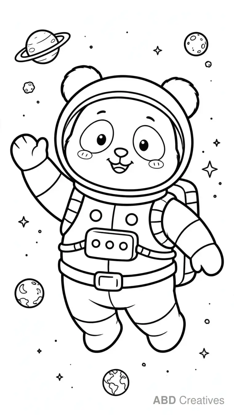 Panda Astronaut in Space Coloring Page
