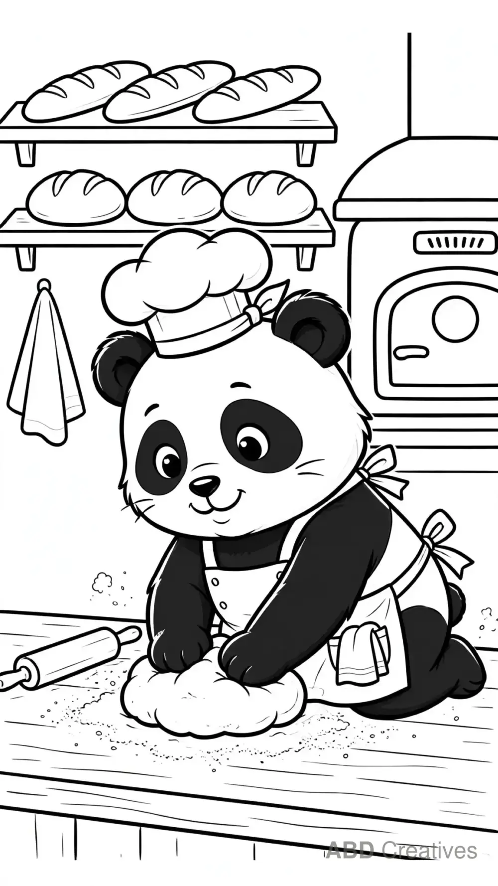 Panda Baking Bread in a Bakery Coloring Page