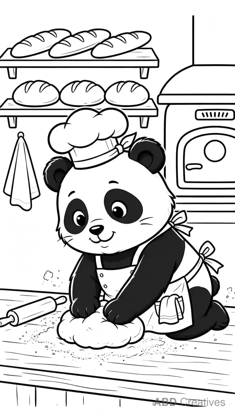 Panda Baking Bread in a Bakery Coloring Page
