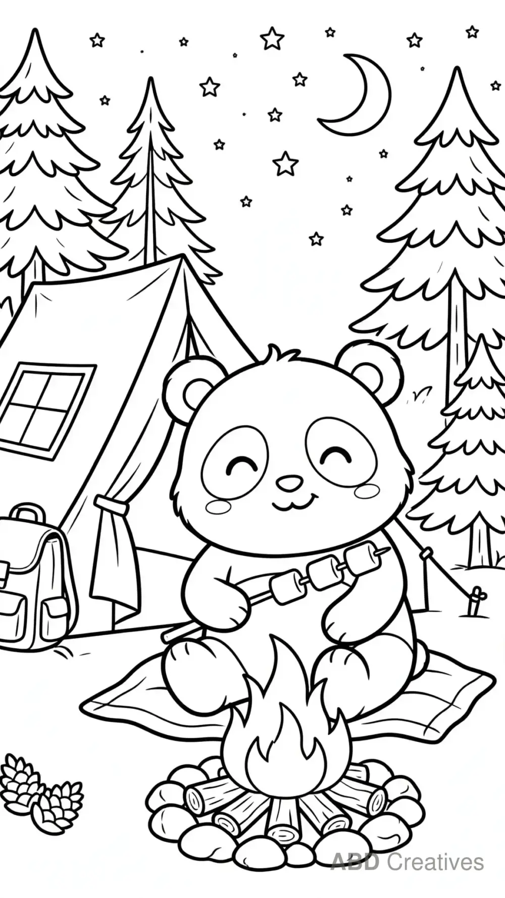 Panda Camping with a Tent Coloring Page