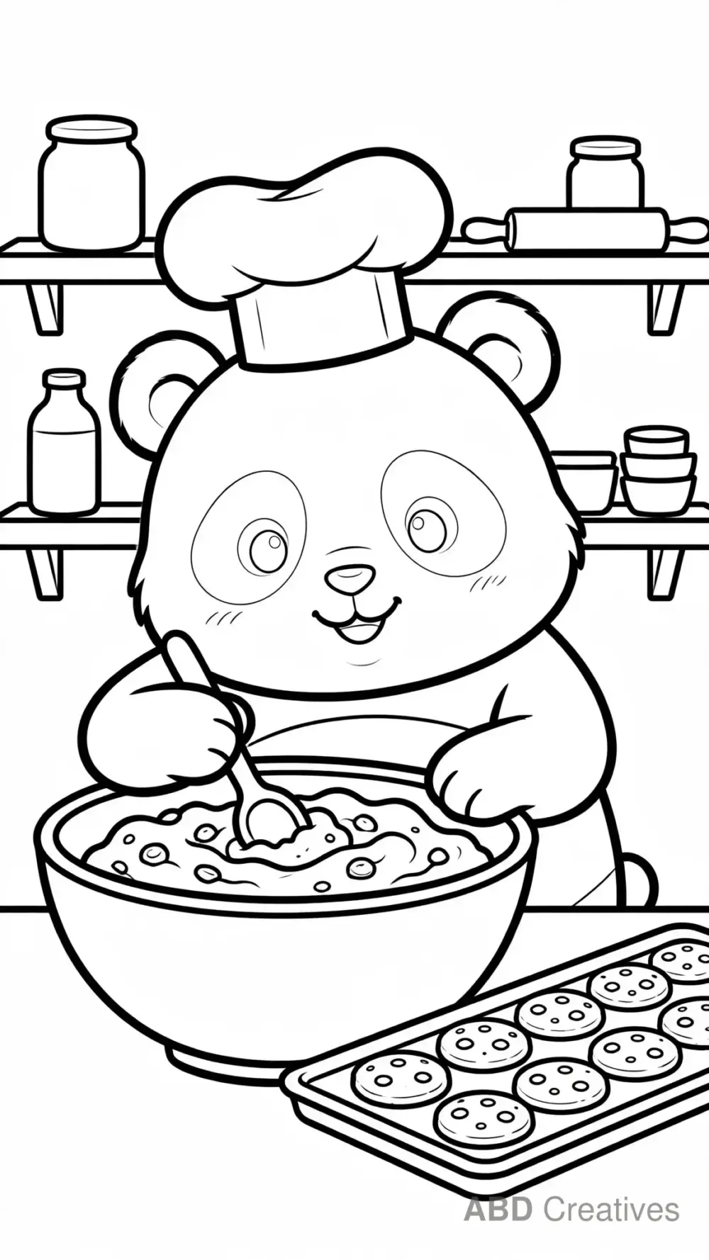 Panda Chef Baking Cookies Coloring Page