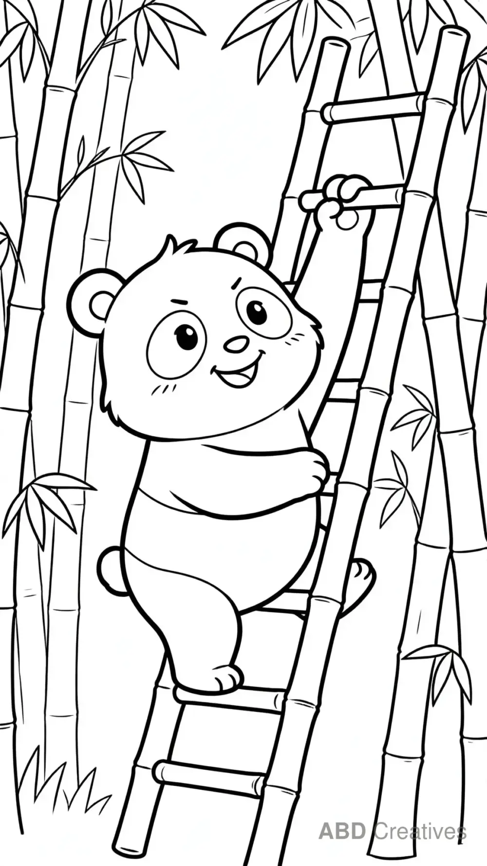 Panda Climbing a Bamboo Ladder Coloring Page