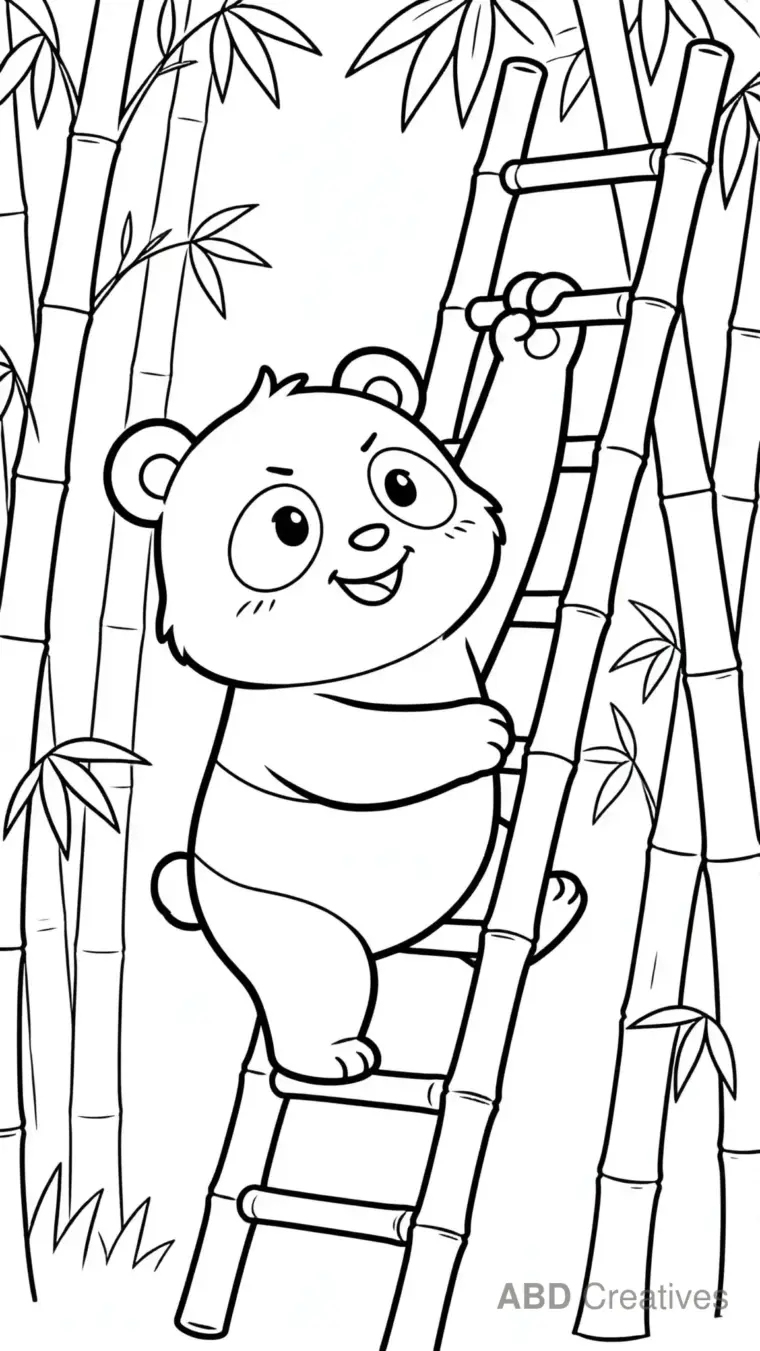 Panda Climbing a Bamboo Ladder Coloring Page