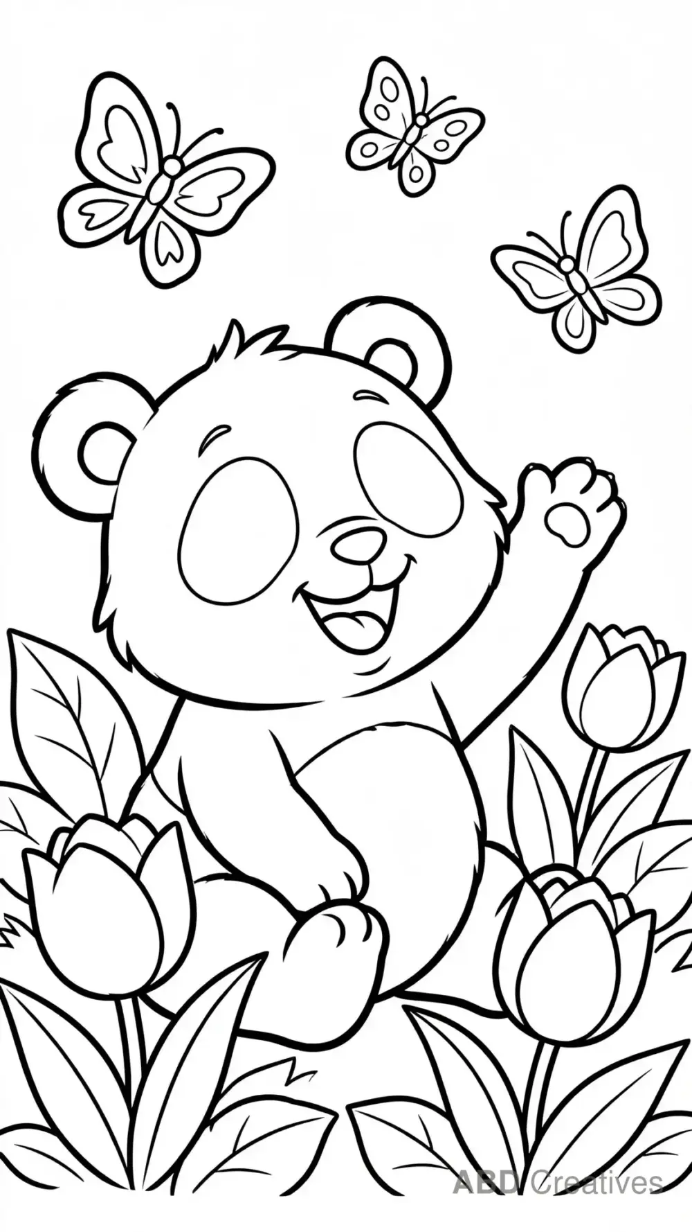 Panda Cub Playing with Butterflies Coloring Page