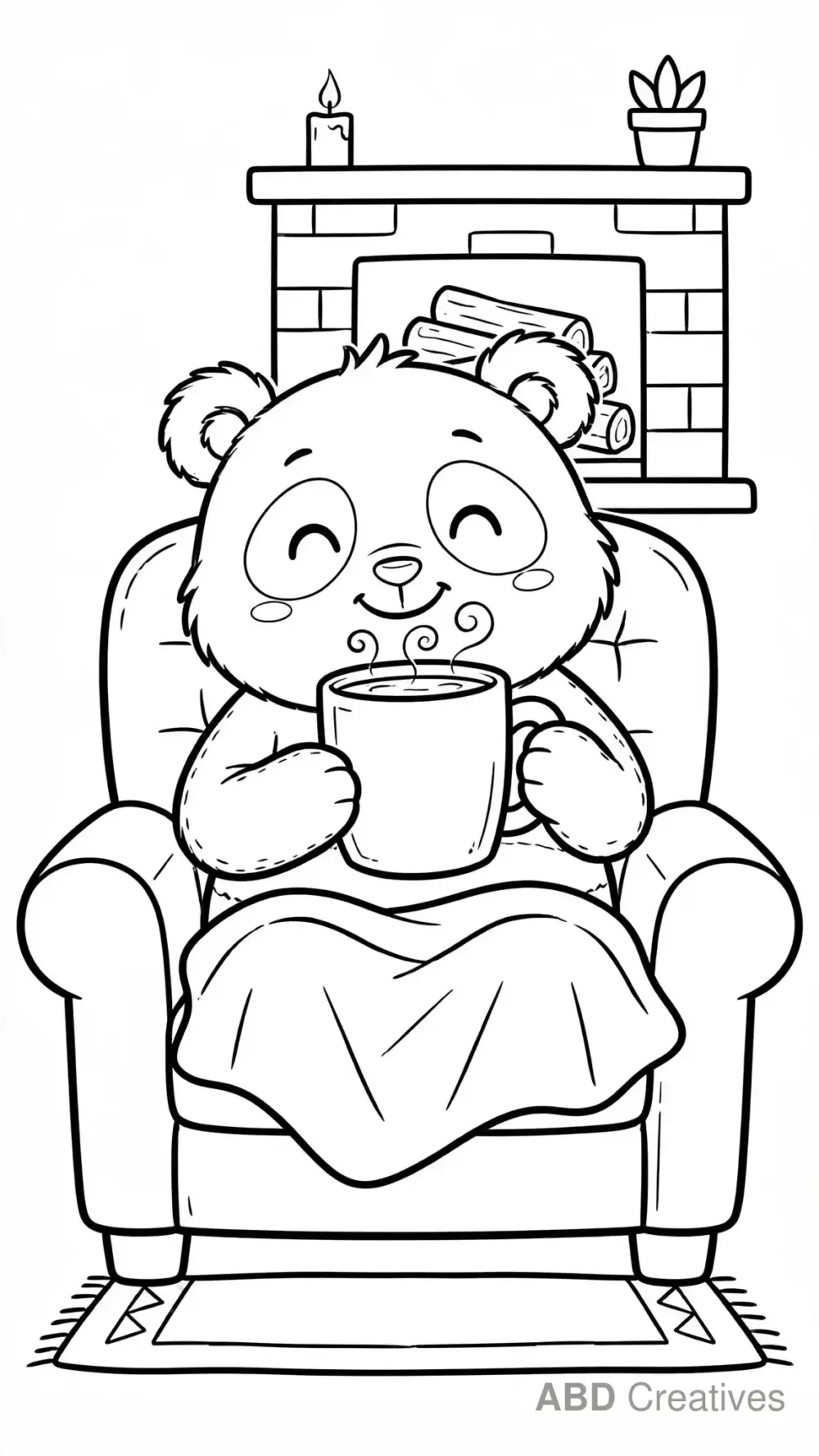 Panda Drinking Hot Cocoa Coloring Page