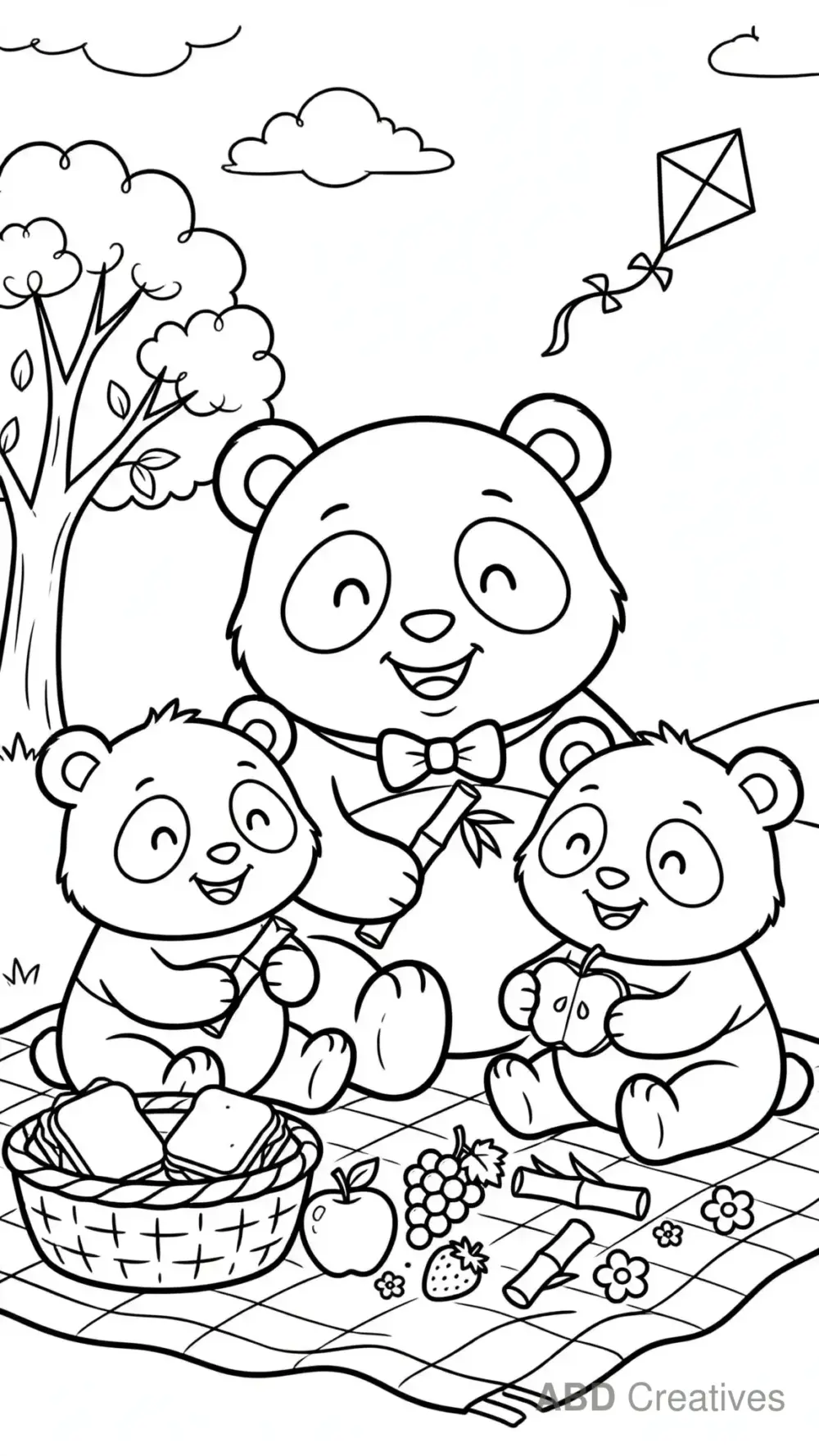 Panda Family Picnic Coloring Page