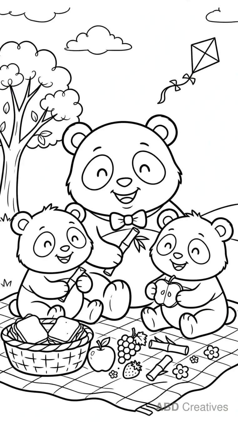 Panda Family Picnic Coloring Page