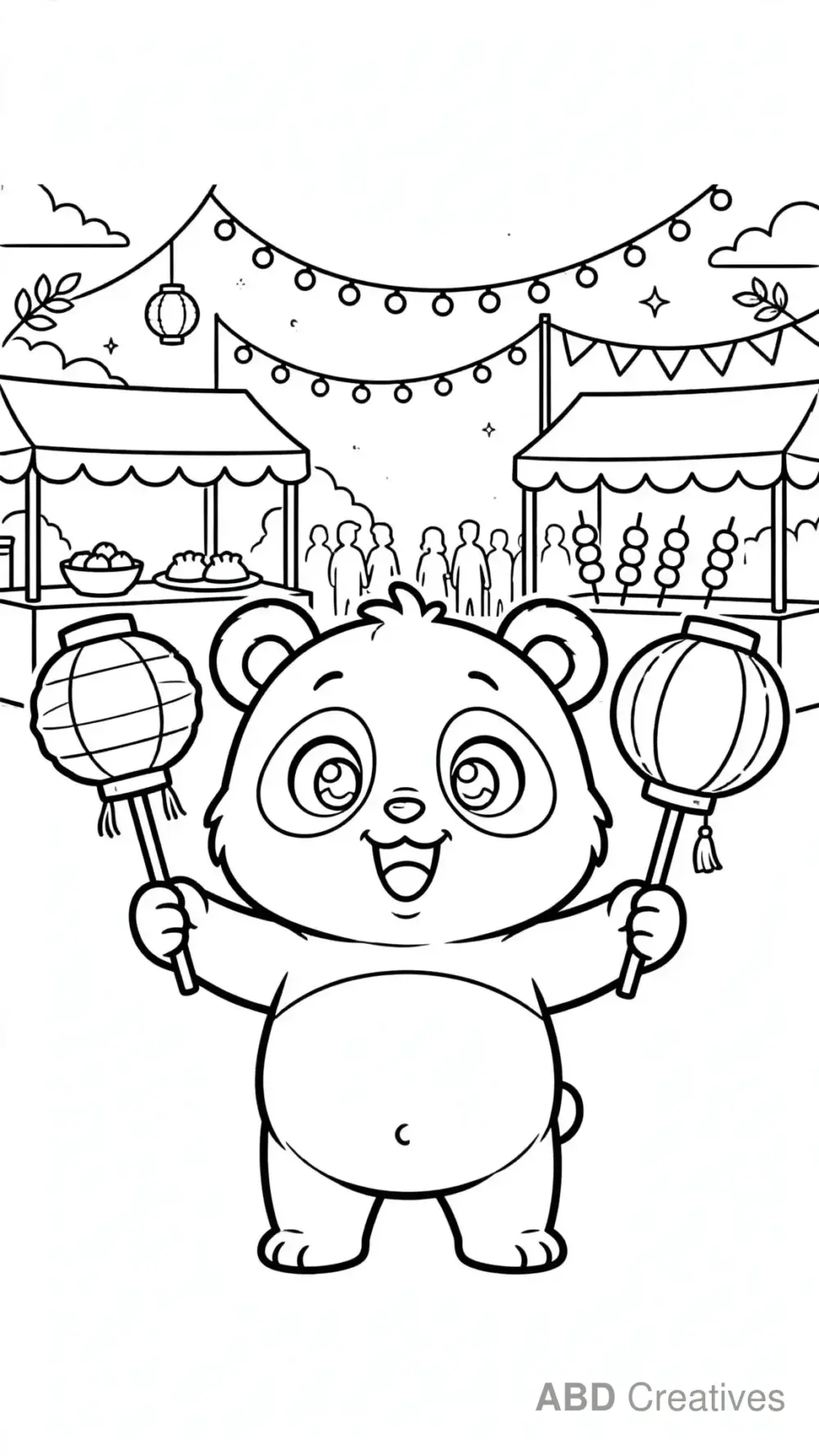 Panda Holding Lanterns at a Festival Coloring Page