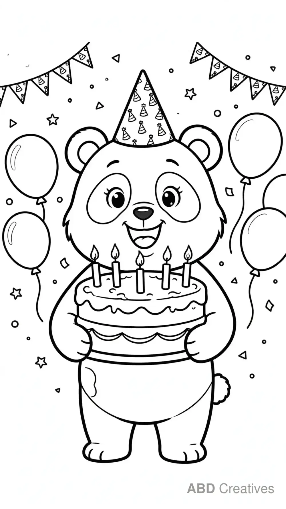 Panda Holding a Big Birthday Cake Coloring Page
