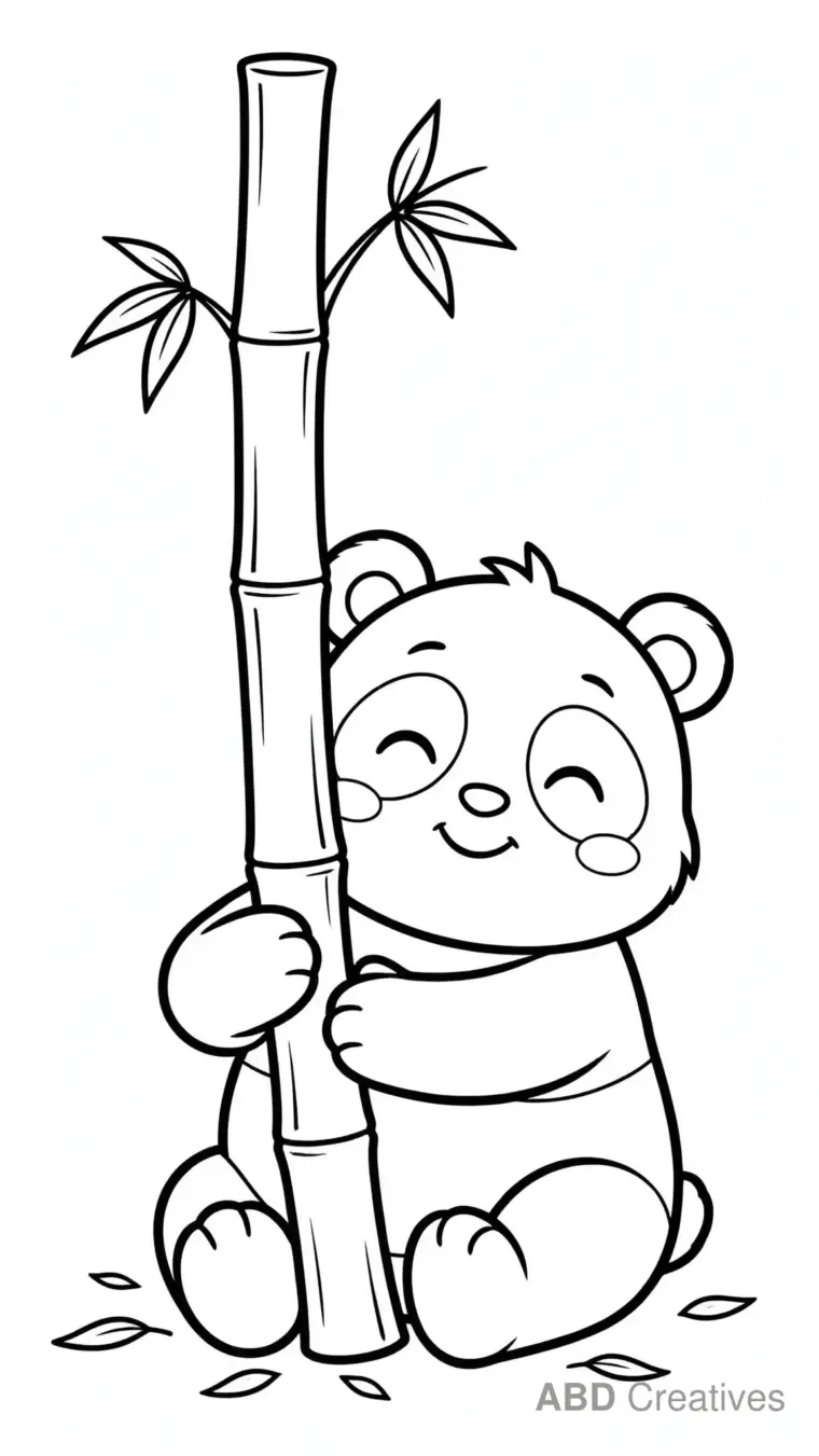Panda Hugging a Bamboo Stalk Coloring Page