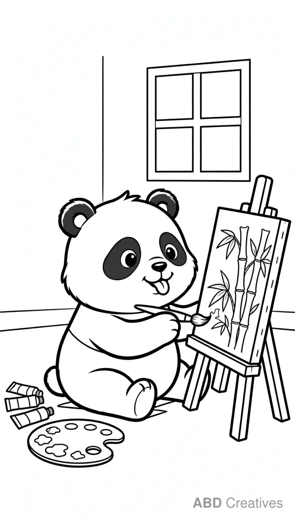 Panda Painting a Picture Coloring Page