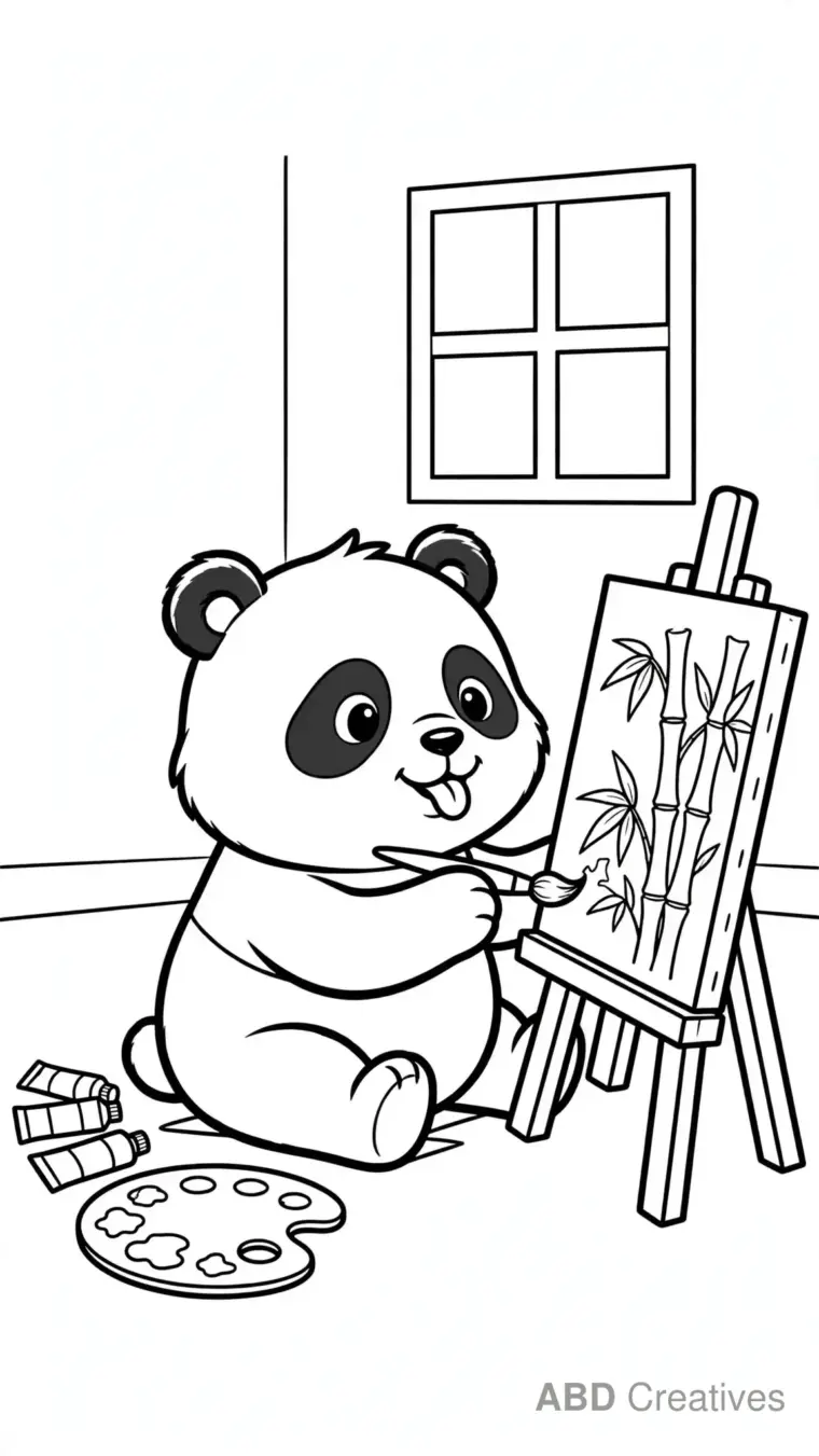 Panda Painting a Picture Coloring Page