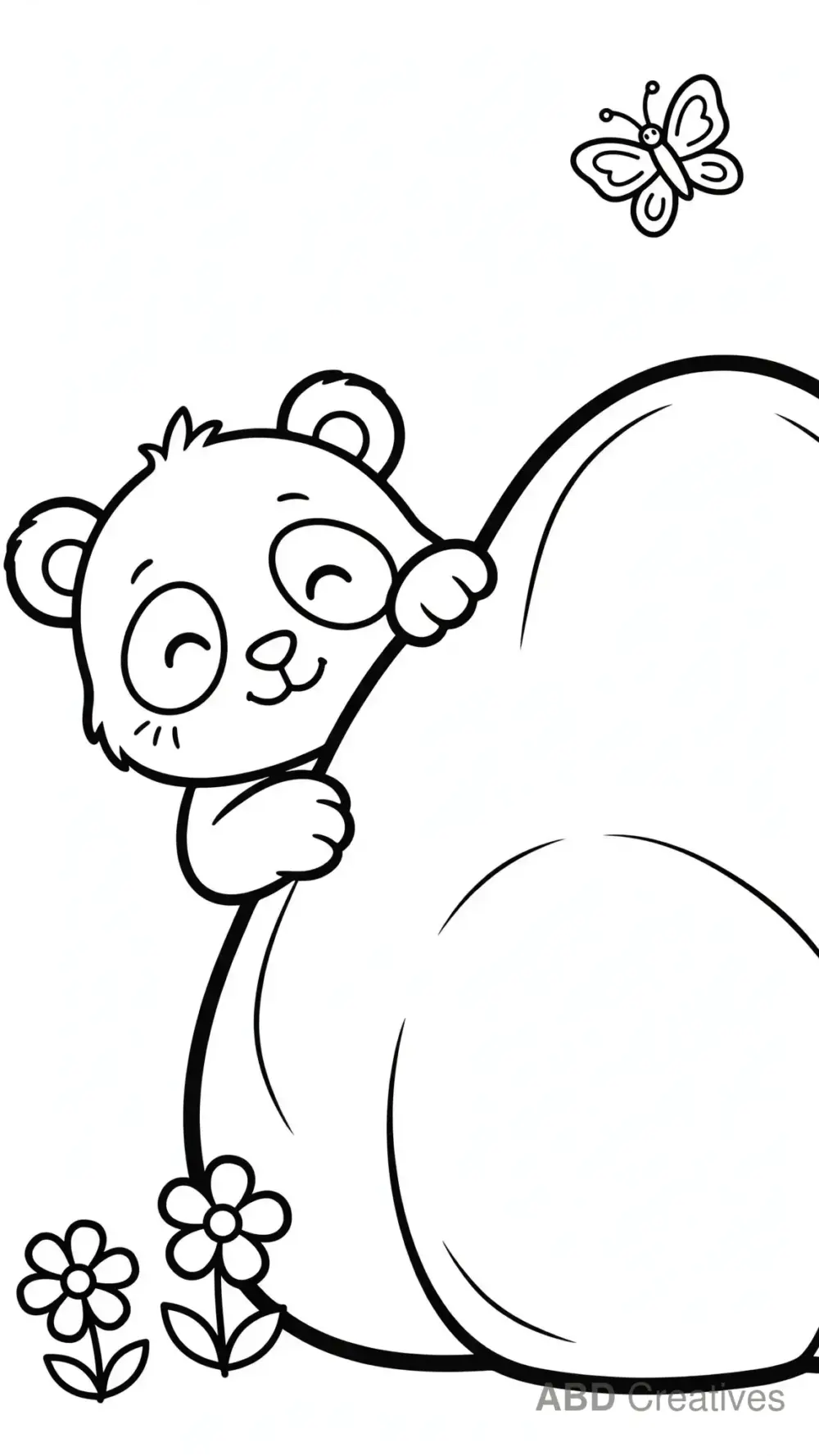 Panda Playing Peekaboo Behind a Rock Coloring Page