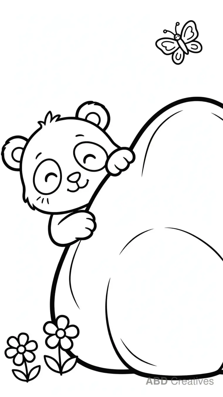 Panda Playing Peekaboo Behind a Rock Coloring Page