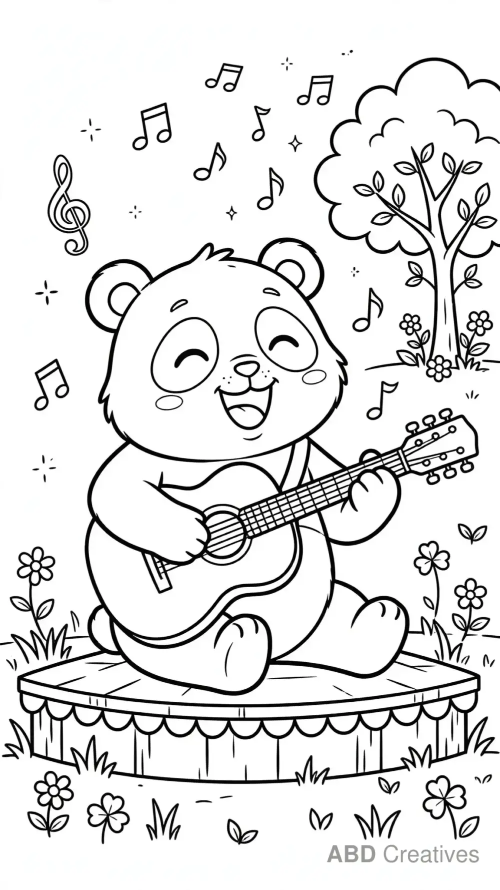 Panda Playing a Guitar Coloring Page