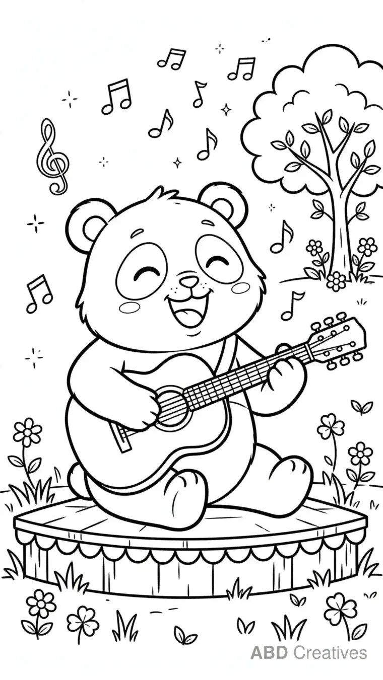 Panda Playing a Guitar Coloring Page