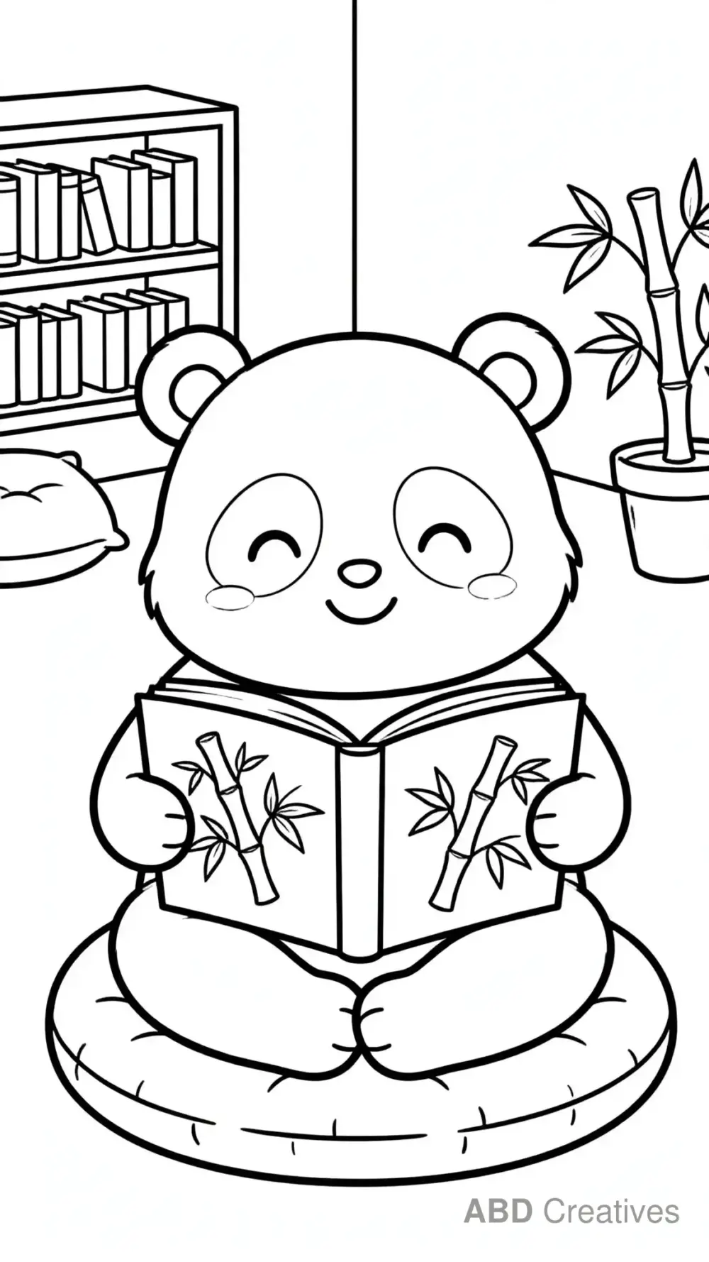 Panda Reading a Storybook Coloring Page