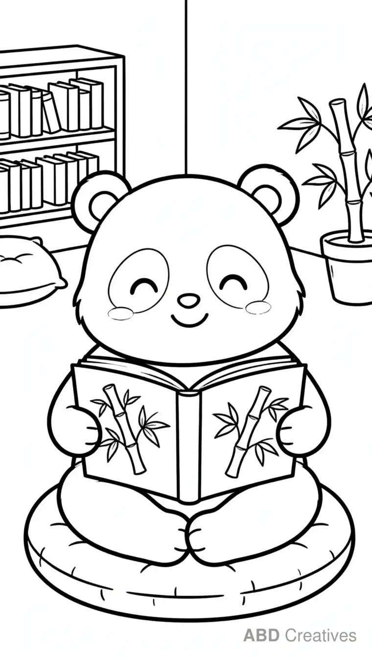 Panda Reading a Storybook Coloring Page