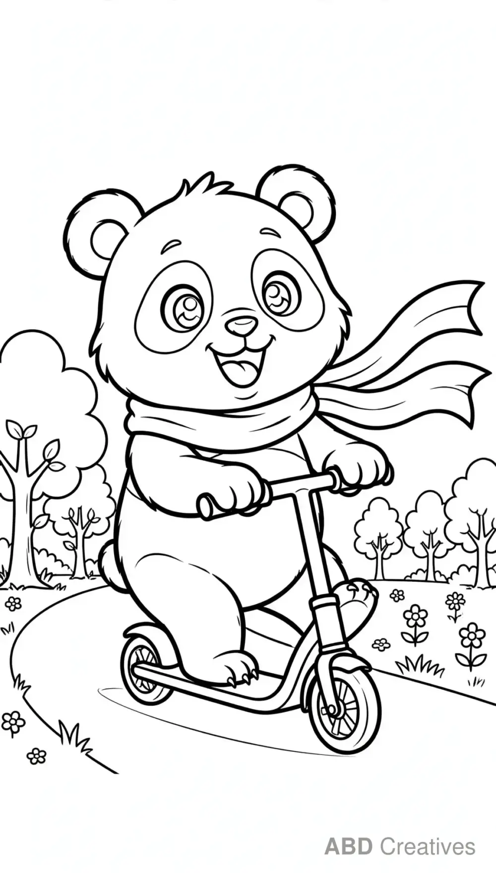Panda Riding a Scooter Coloring Page