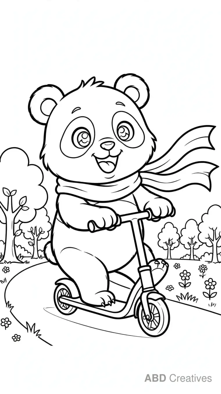 Panda Riding a Scooter Coloring Page