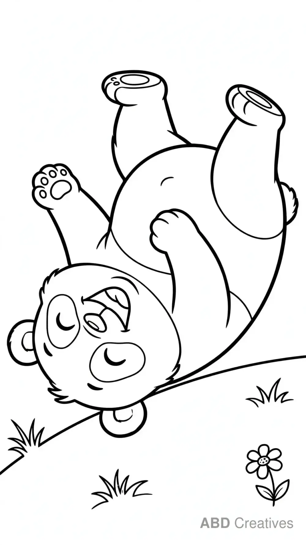 Panda Rolling Down a Grassy Hill Coloring Page
