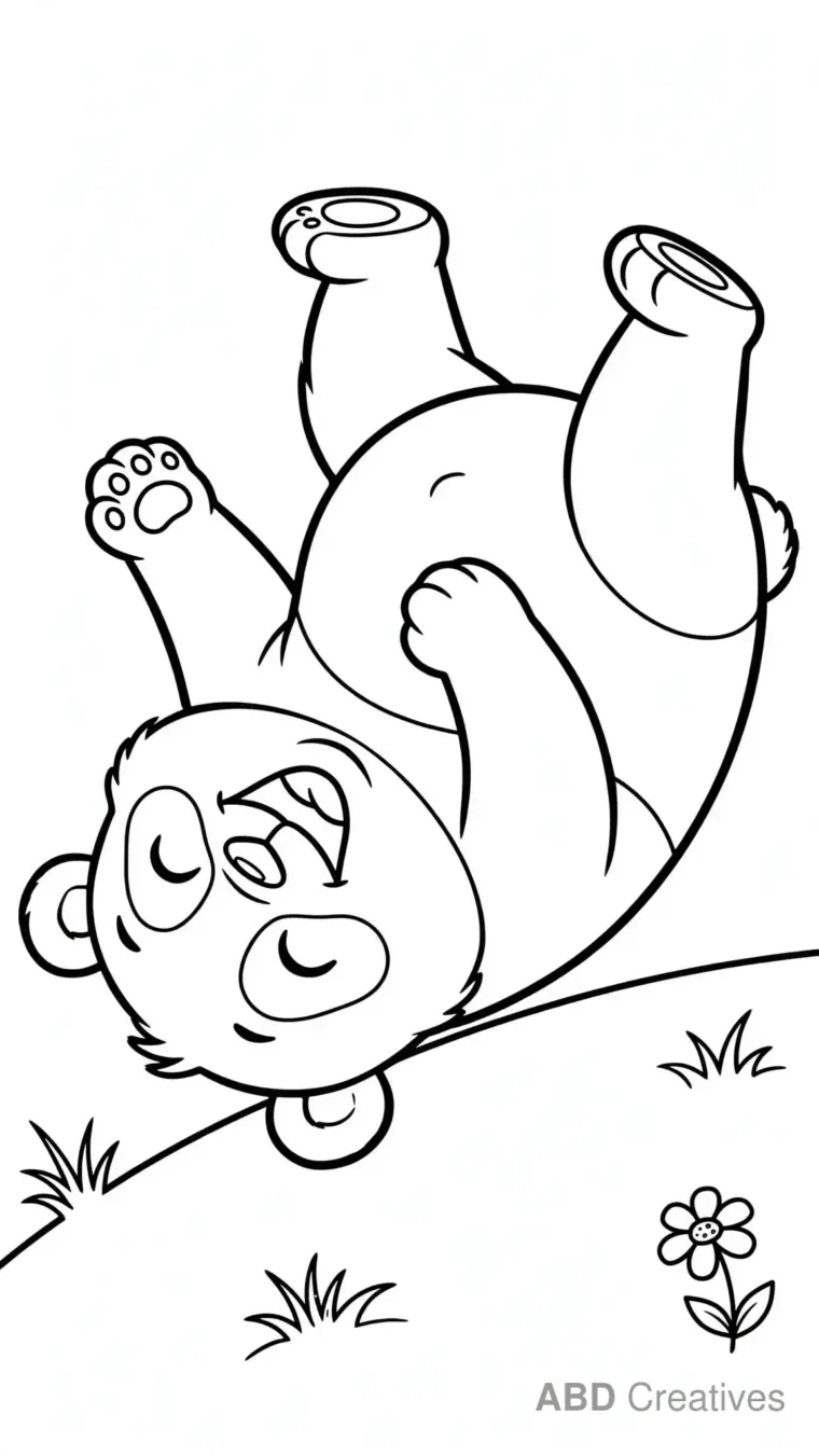 Panda Rolling Down a Grassy Hill Coloring Page