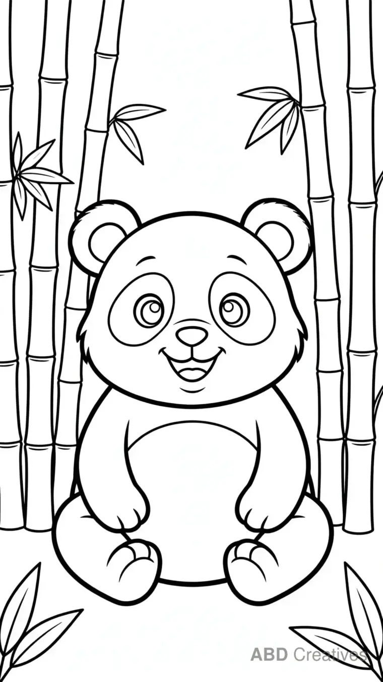 Panda Sitting in a Bamboo Forest Coloring Page