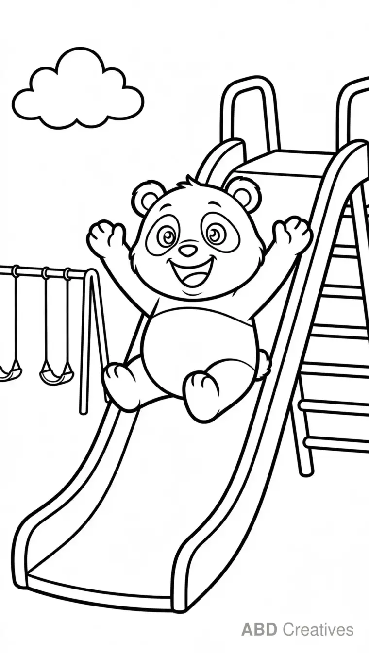 Panda Sliding Down a Playground Slide Coloring Page