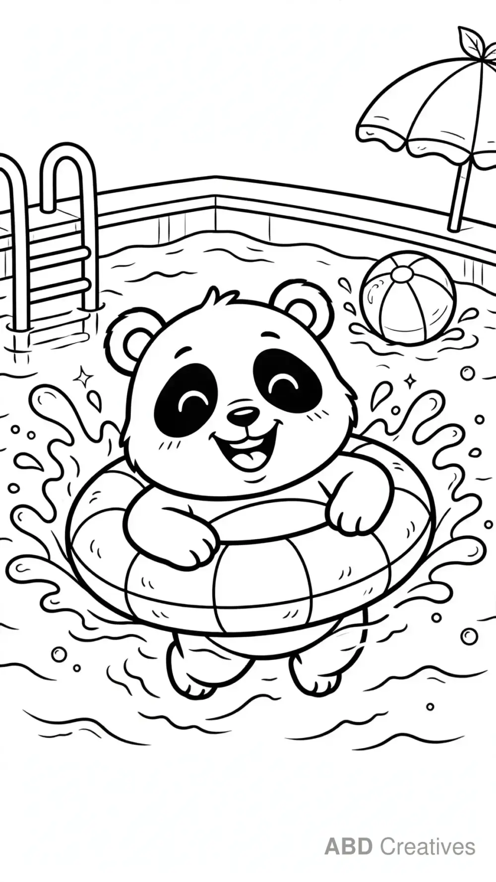 Panda Swimming with a Float Ring Coloring Page