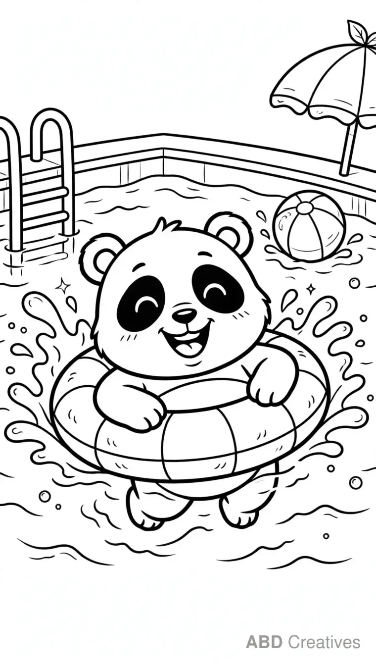 Panda Swimming with a Float Ring Coloring Page
