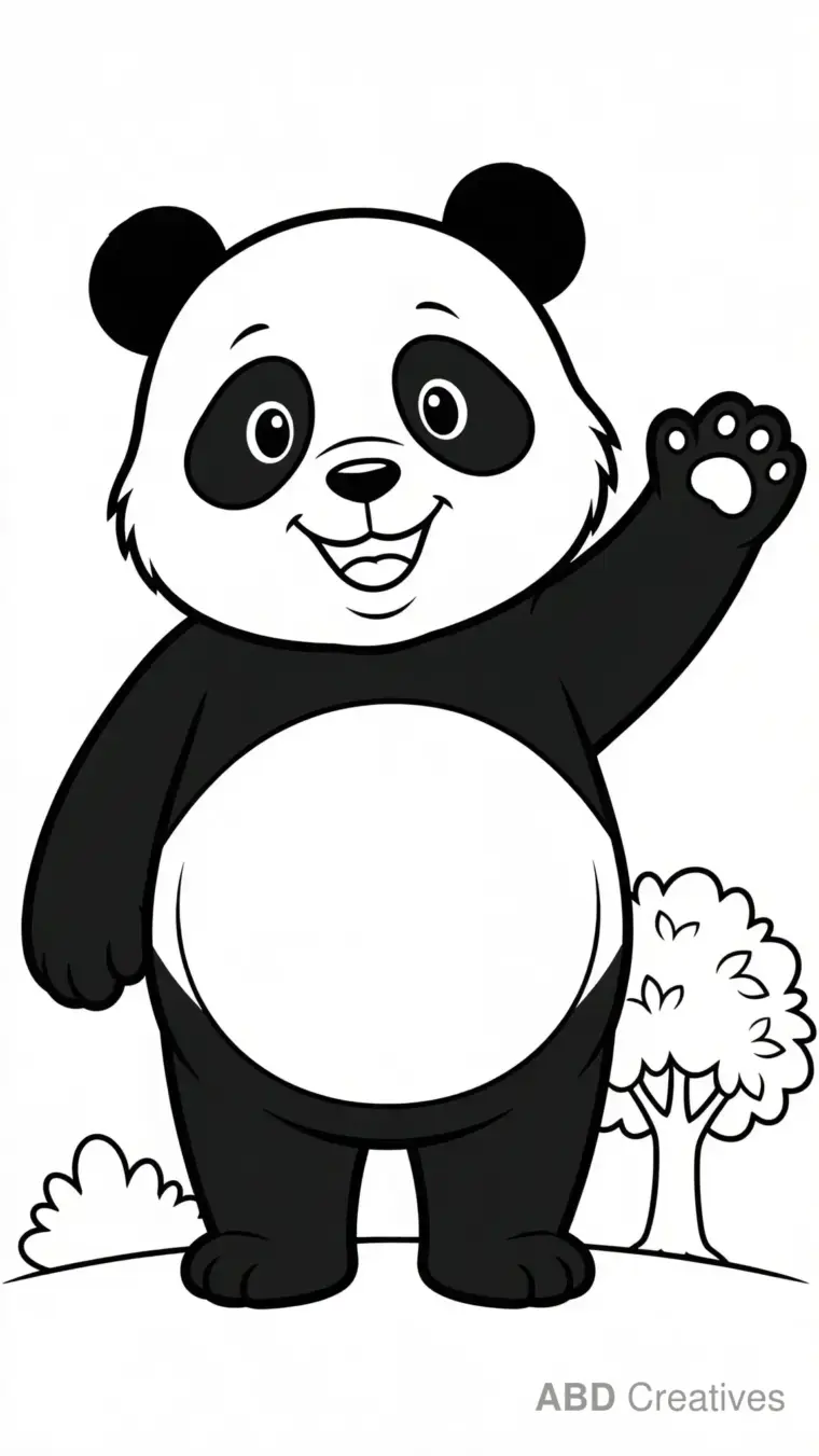 Panda Waving Hello Coloring Page