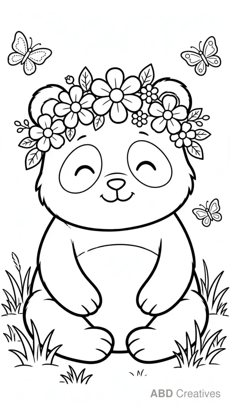 Panda Wearing a Flower Crown Coloring Page
