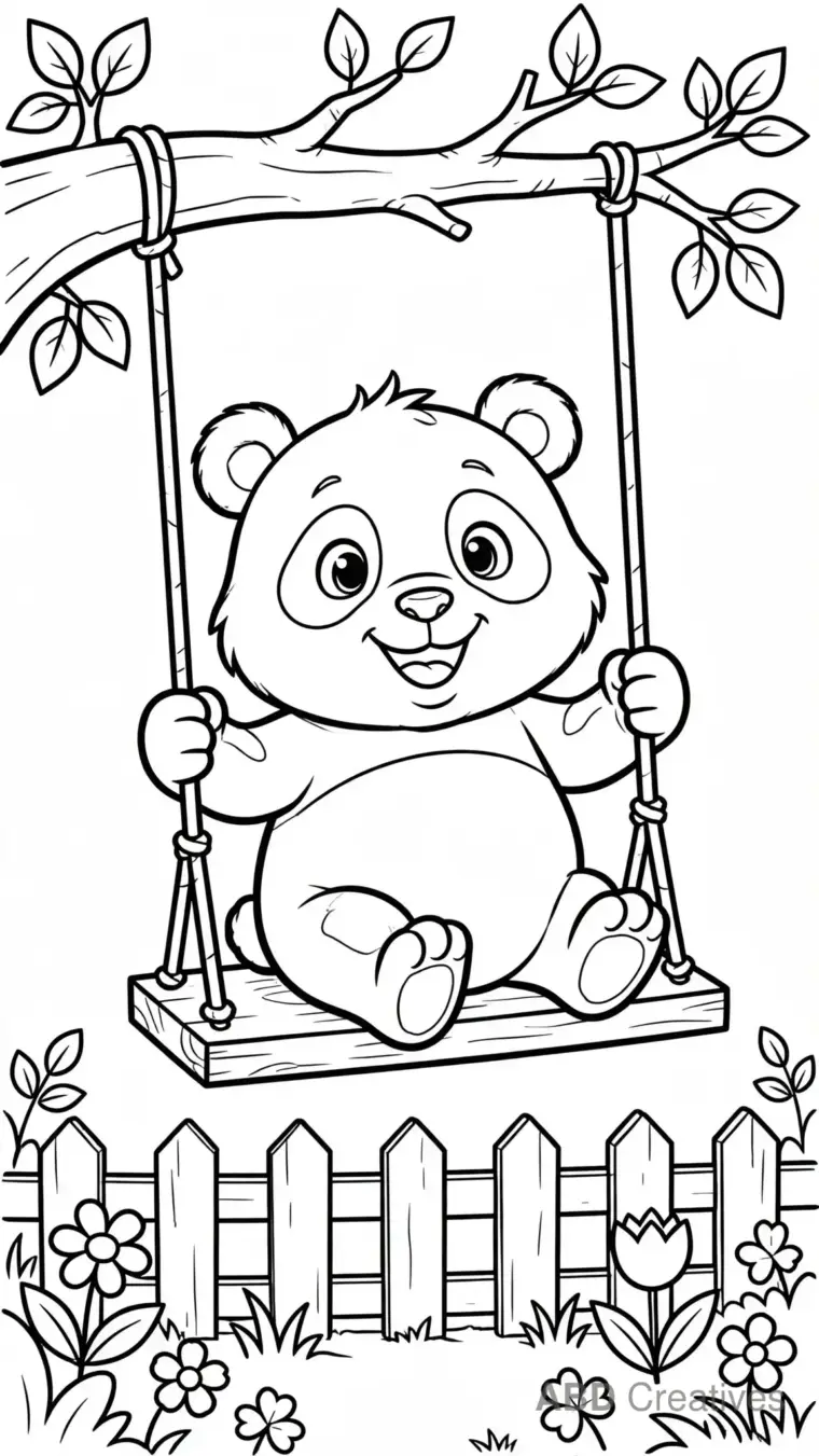 Panda on a Swing Coloring Page