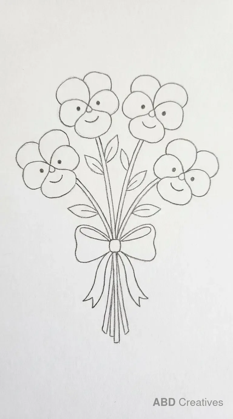 Pansy Bouquet Tied with a Bow Ribbon