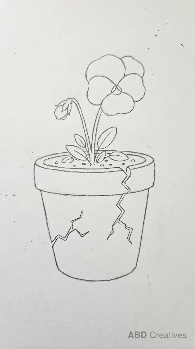 Pansy Growing from a Cracked Clay Pot